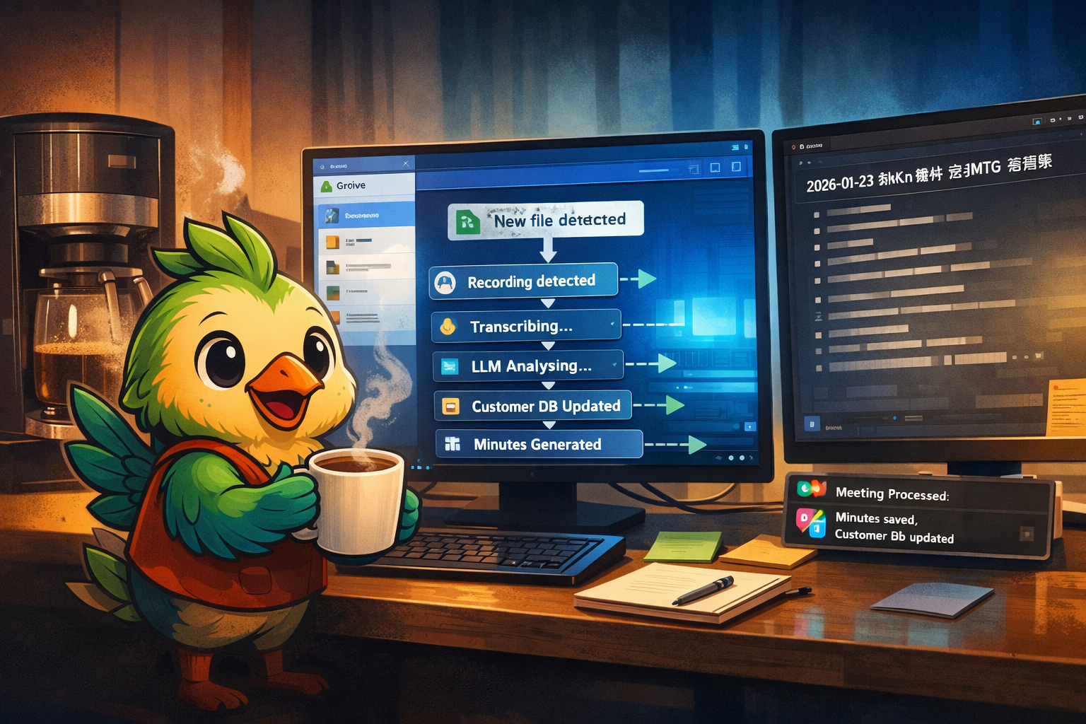 Zoomが終わったらコーヒーを飲んでいる間に仕組みが動く